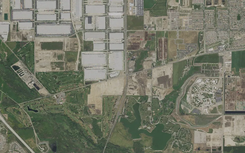 Aerial view centered on Prado Regional Park Campground