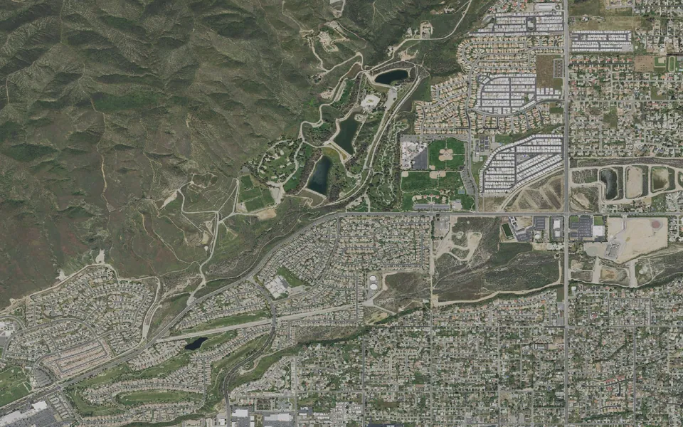 Aerial view centered on Yucaipa Regional Park Campground