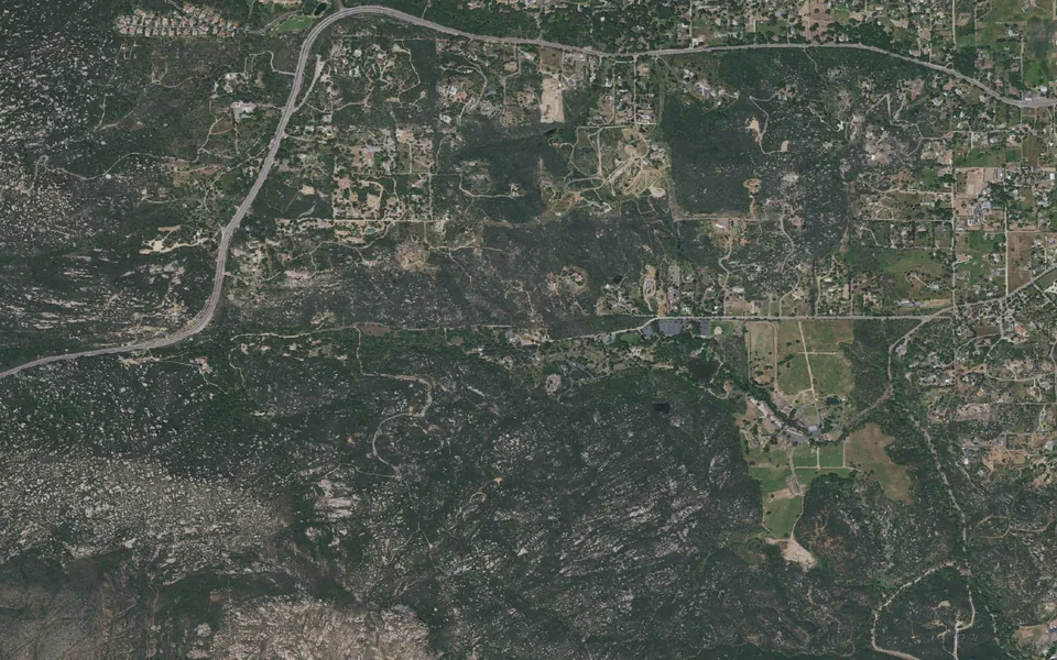 Aerial view centered on Dos Picos County Park Campground