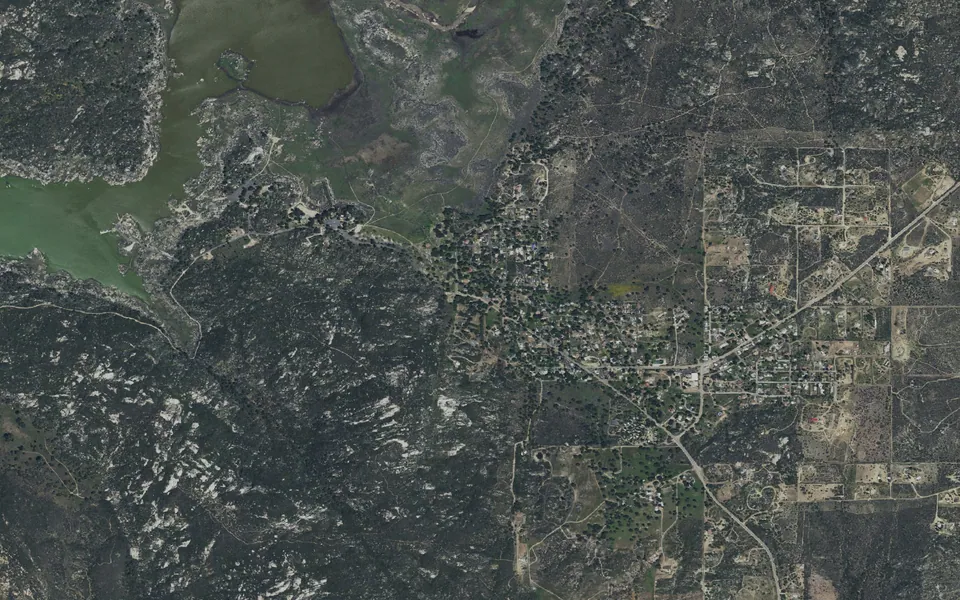 Aerial view centered on Lake Morena County Park Campground