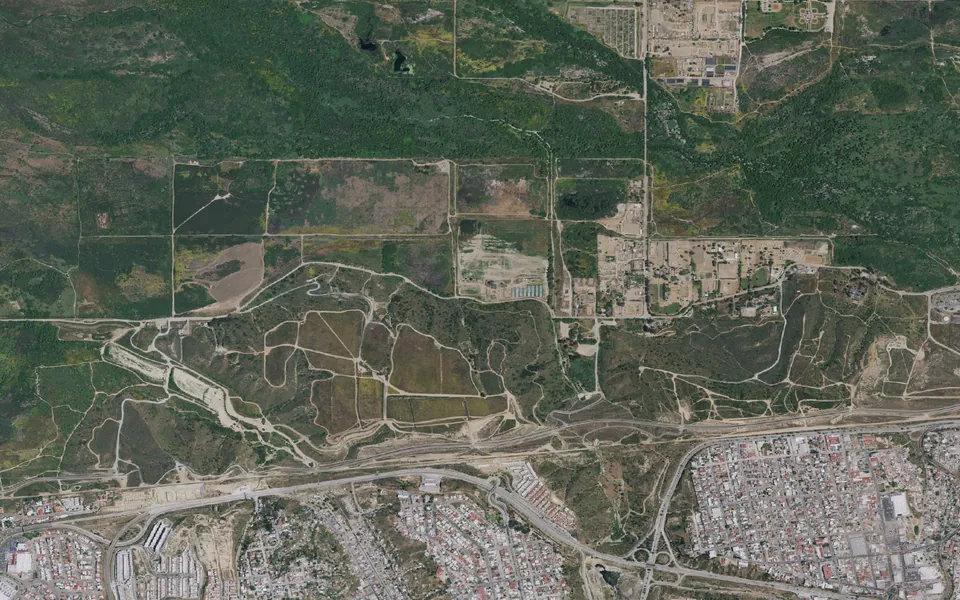 Aerial view centered on Tijuana River Valley Regional Park Campground