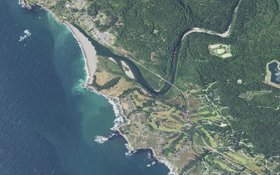 Aerial view centered on Gualala Point Regional Park Campground