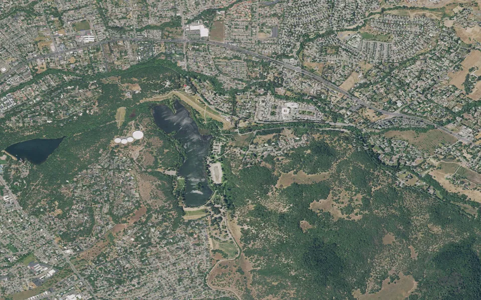 Aerial view centered on Spring Lake Regional Park Campground
