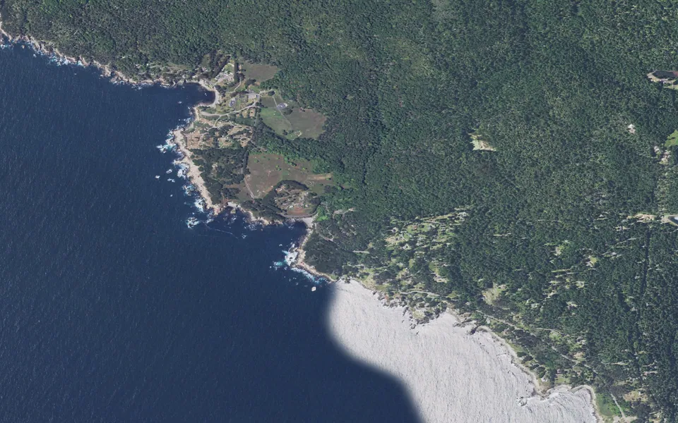 Aerial view centered on Stillwater Cove Regional Park Campground