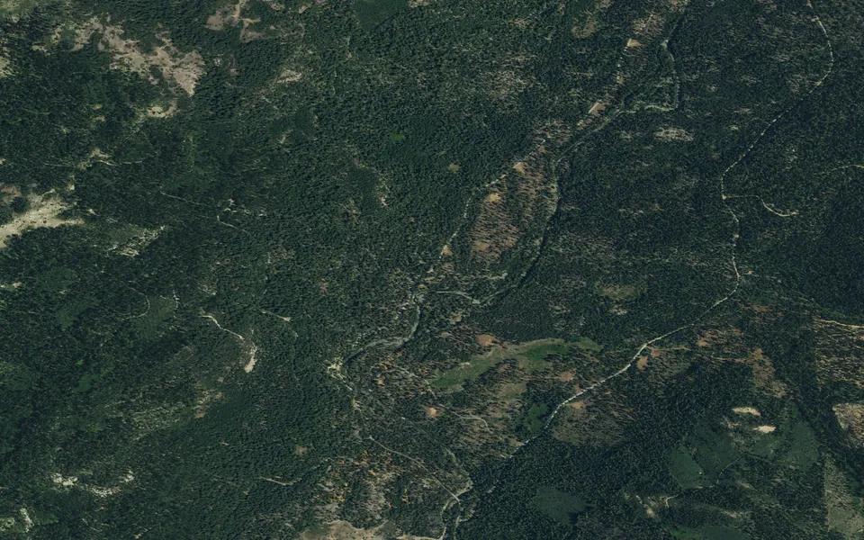 Aerial view centered on Ahart Campground