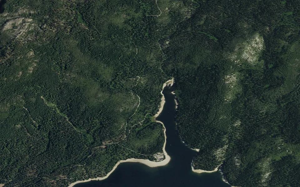 Aerial view centered on Mill Creek Campground (Plumas)