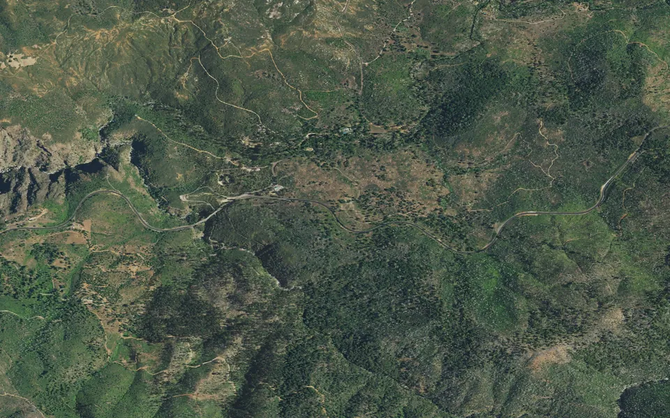 Aerial view centered on Sweetwater (Stanislaus National Forest)
