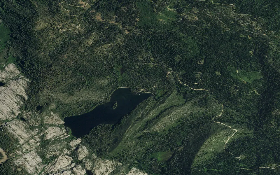 Aerial view centered on Silver Lake Campground (Plumas National Forest, CA)