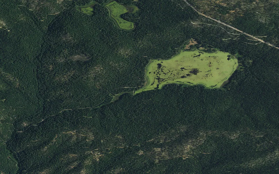 Aerial view centered on Snake Lake Campground and Equestrian Camp