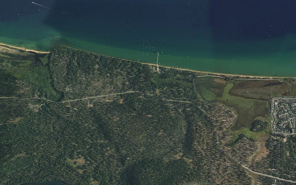 Aerial view centered on Eagles Nest at Camp Richardson Resort