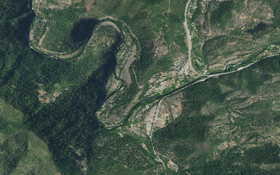 Aerial view centered on Douglas City Campground