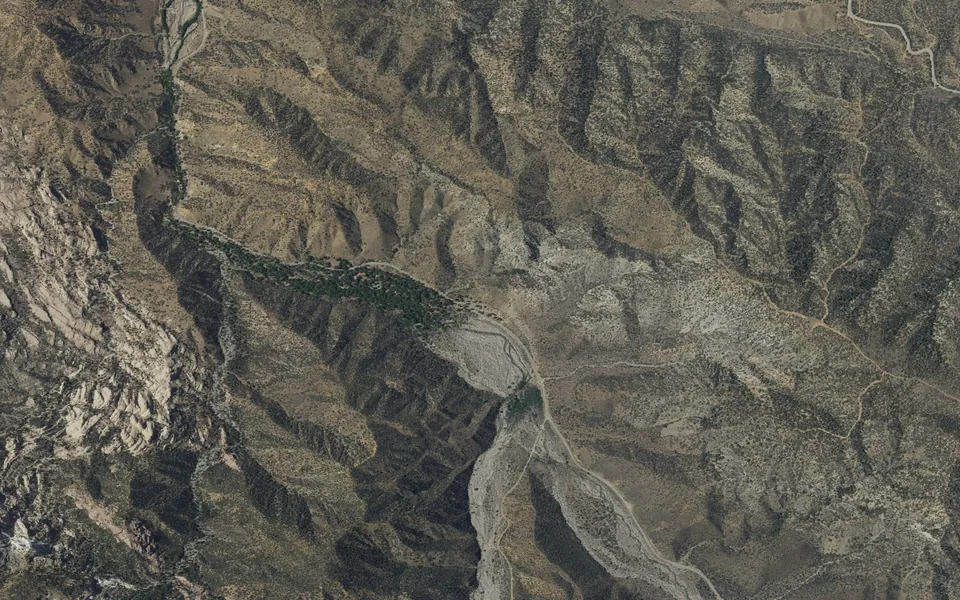 Aerial view centered on Sycamore Flat Campground