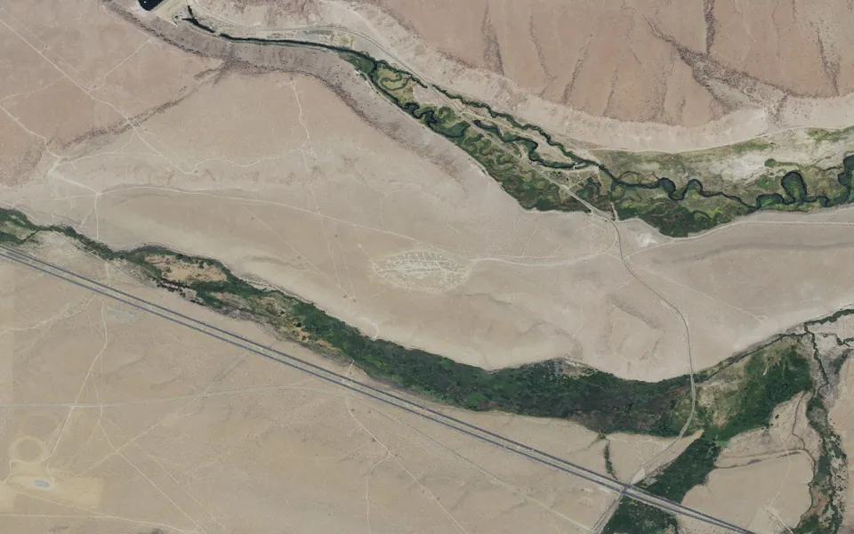 Aerial view centered on Pleasant Valley Pit Campground
