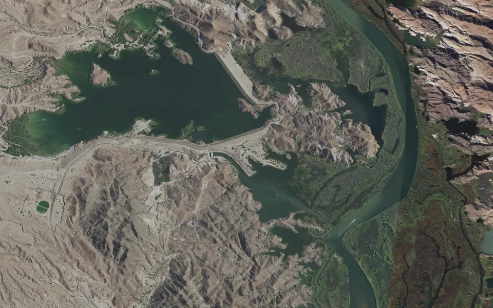Aerial view centered on T. K. Jones Campground and Boat Launch