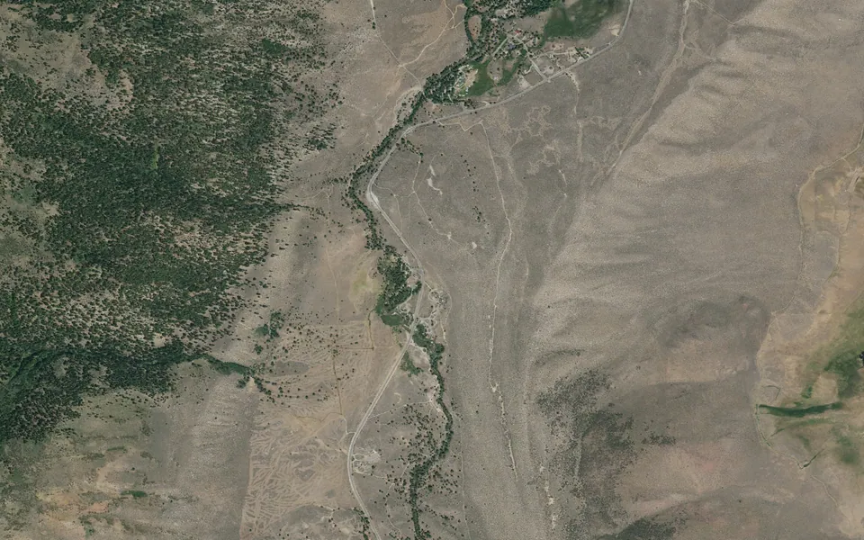 Aerial view centered on Honeymoon Flat