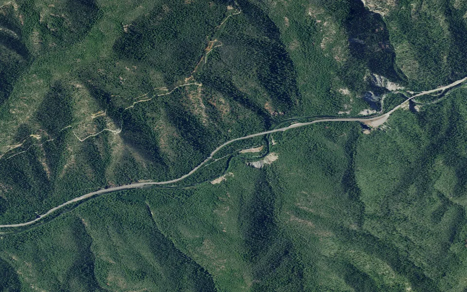Aerial view centered on Grassy Flat Campground
