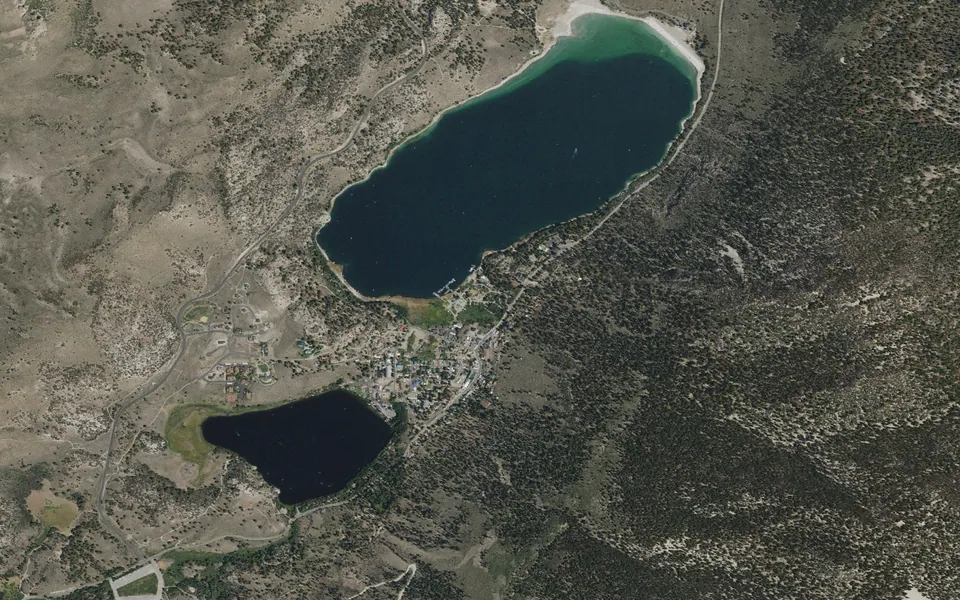 Aerial view centered on June Lake