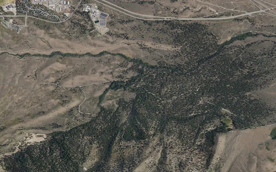 Aerial view centered on Sherwin Creek
