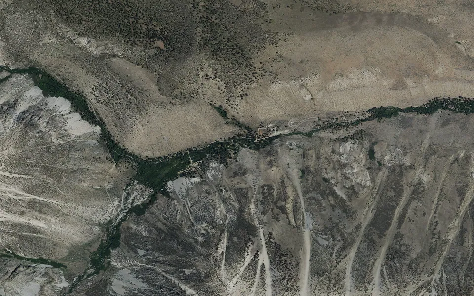 Aerial view centered on Big Pine Creek Campground
