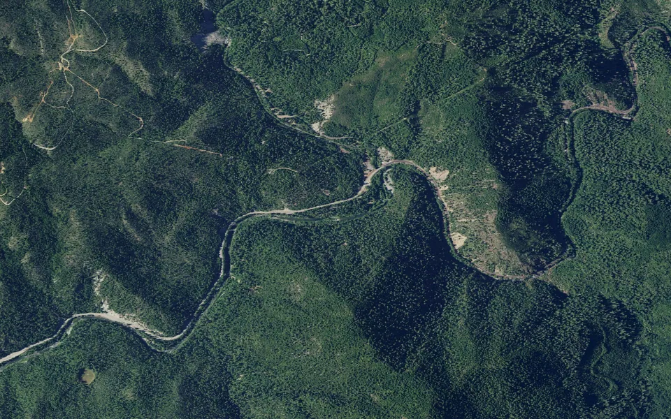 Aerial view centered on Patrick Creek Campground