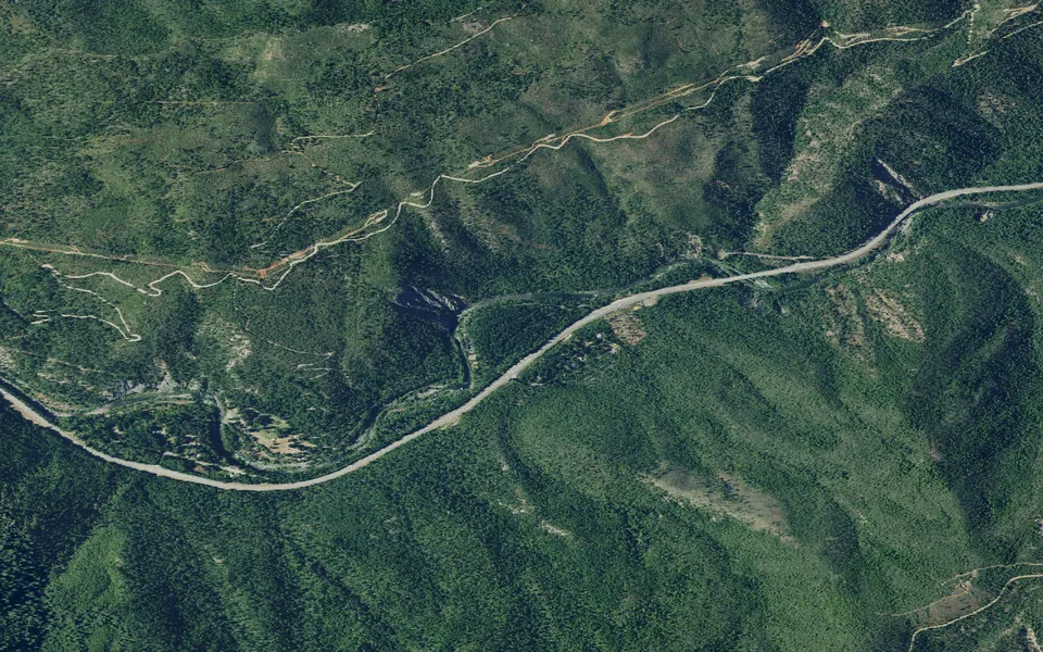 Aerial view centered on Panther Flat Campground