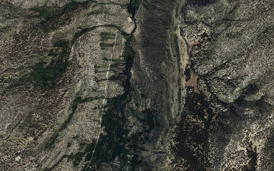 Aerial view centered on East Fork Campground – Inyo National Forest (CA)