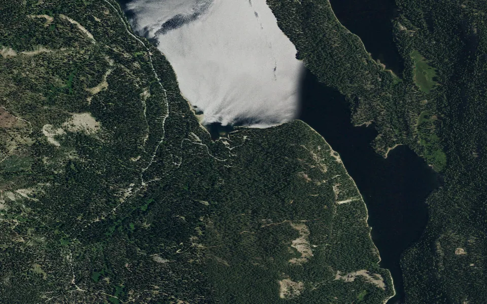 Aerial view centered on Woodcamp Campground