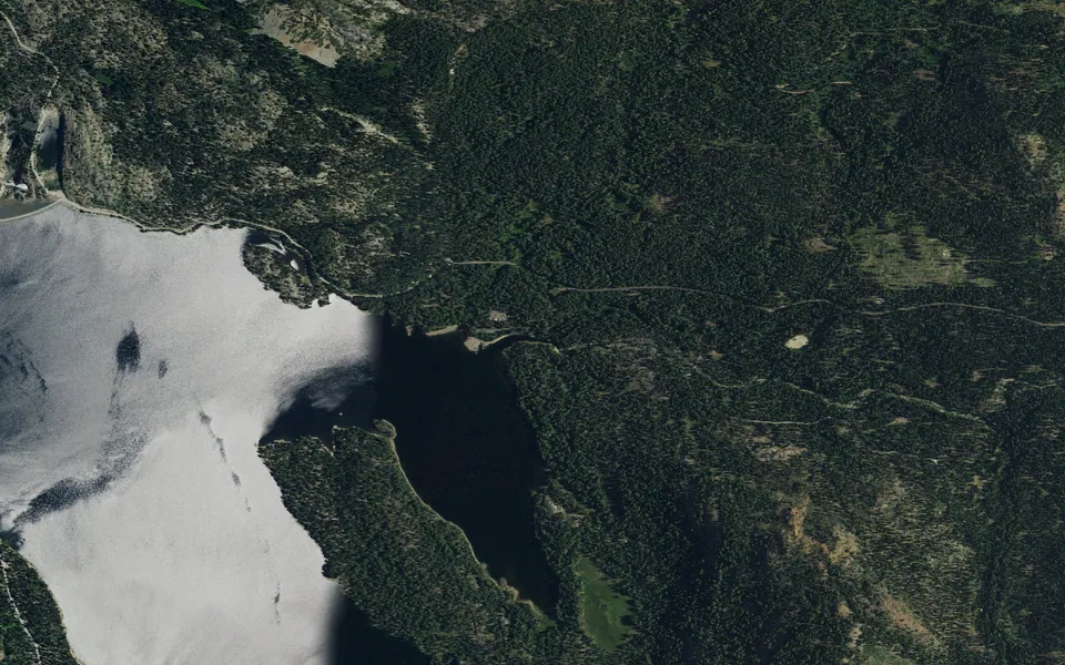Aerial view centered on Pass Creek Campground