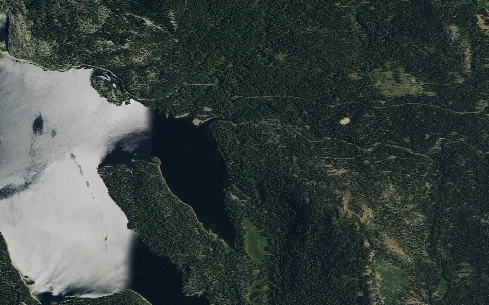Aerial view centered on East Meadow Campground