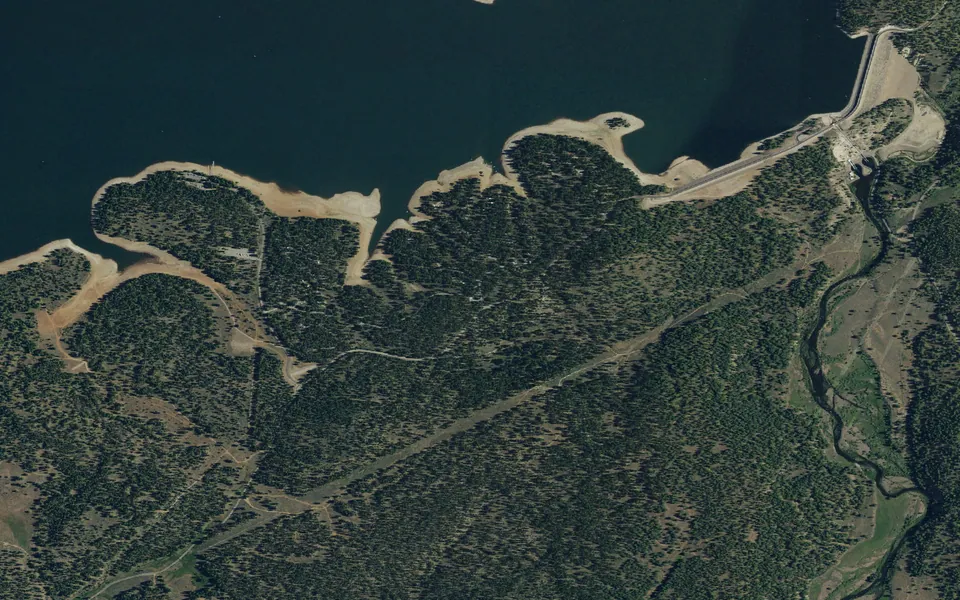 Aerial view centered on Logger Campground