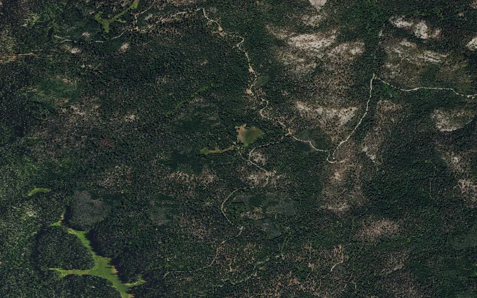 Aerial view centered on Kelty Meadow