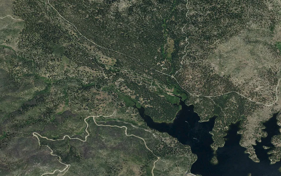 Aerial view centered on Lone Rock (CA)
