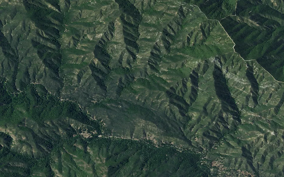 Aerial view centered on Ponderosa Campground