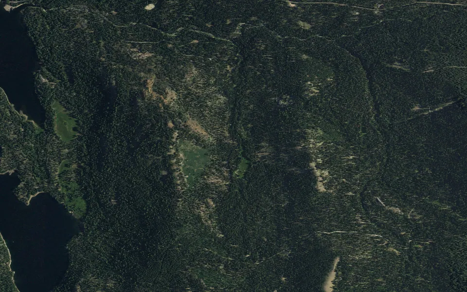 Aerial view centered on Little Lasier Meadows Campground