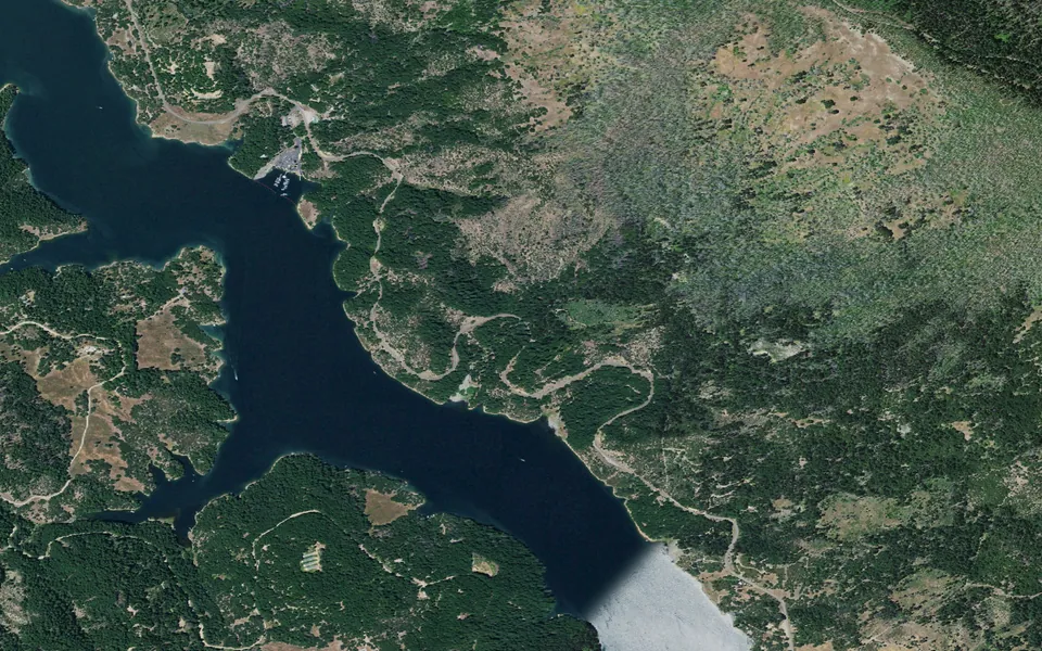Aerial view centered on Fir Cove Campground