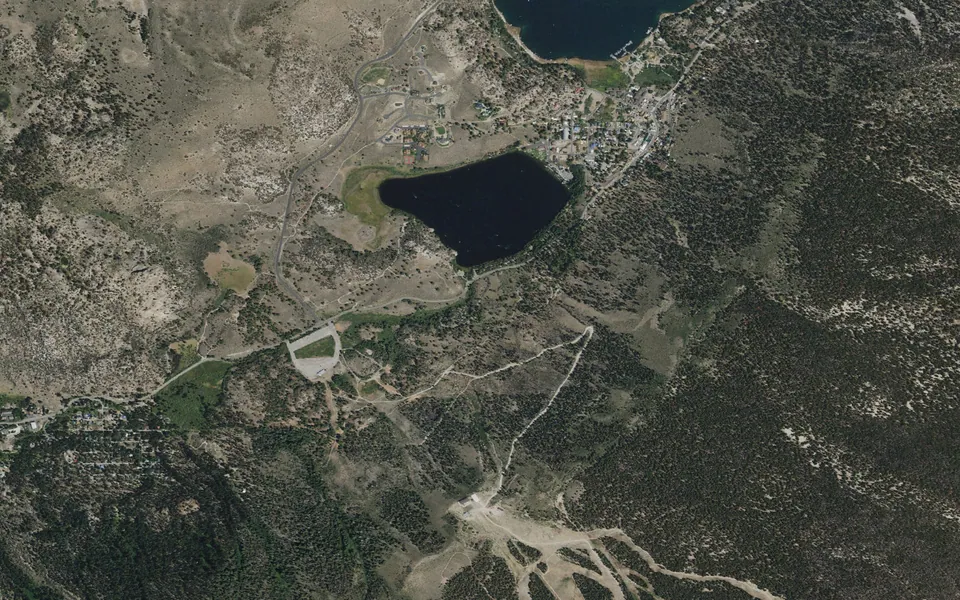 Aerial view centered on Reversed Creek Campground