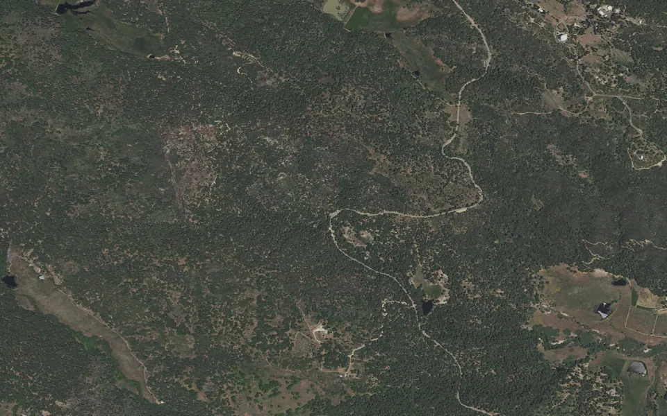 Aerial view centered on Fry Creek Campground