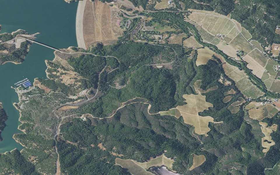 Aerial view centered on Boat-in Sites (Lake Sonoma)