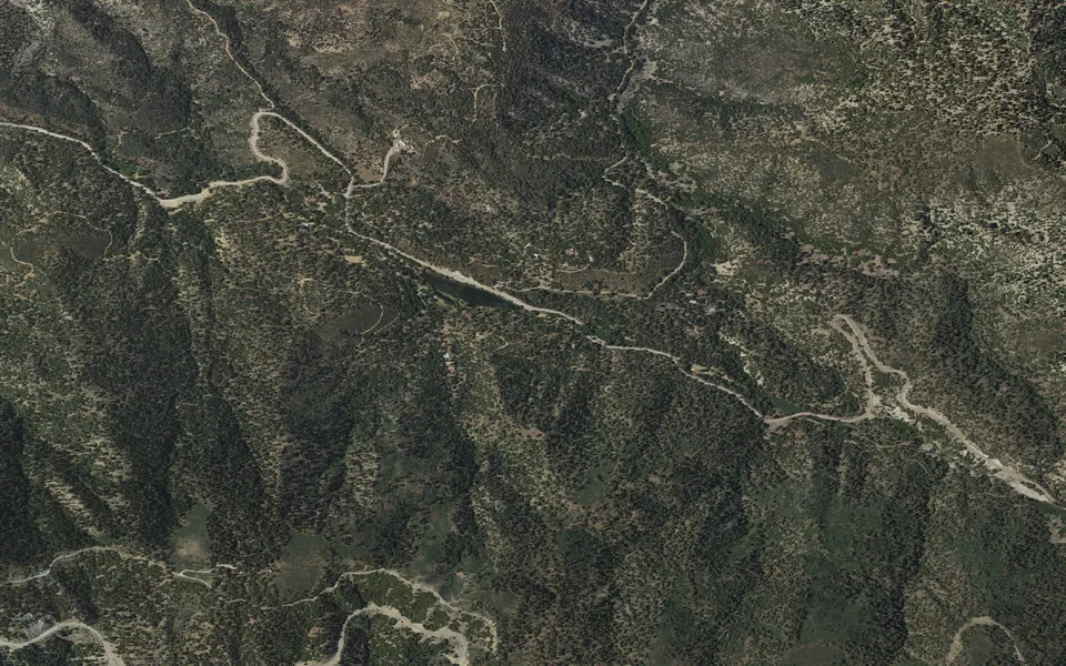 Aerial view centered on Lake Campground