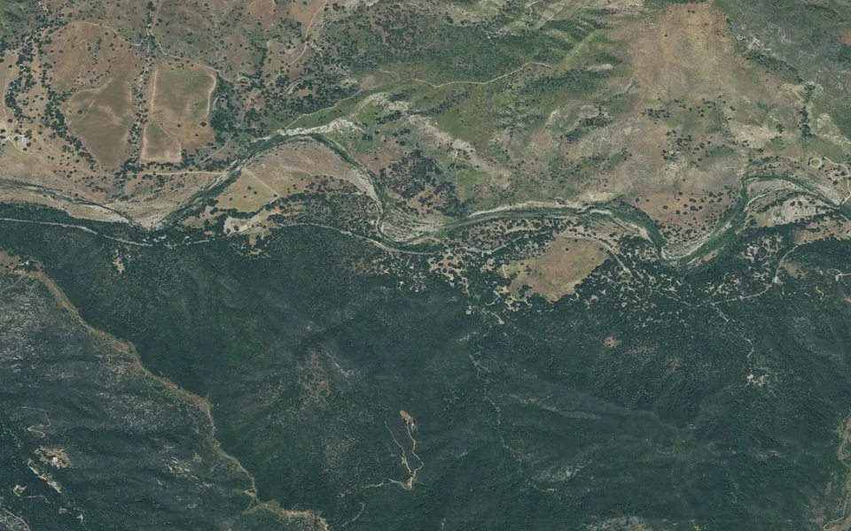 Aerial view centered on Paradise Campground