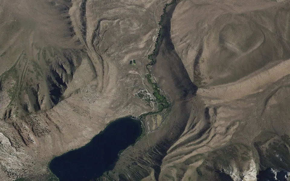 Aerial view centered on Convict Lake Campground