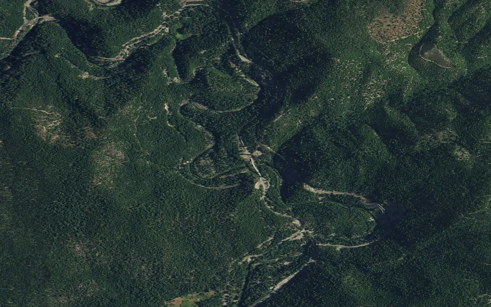 Aerial view centered on Spanish Creek Campground