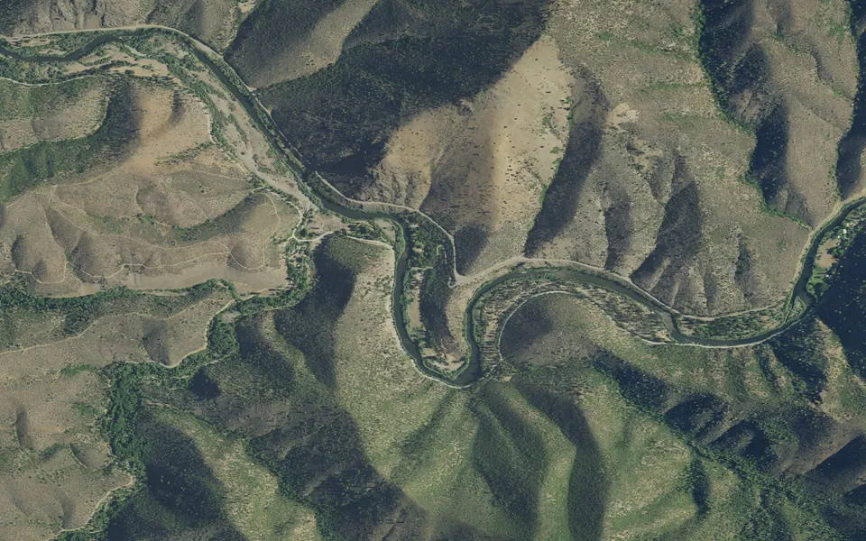 Aerial view centered on Tree of Heaven Campground