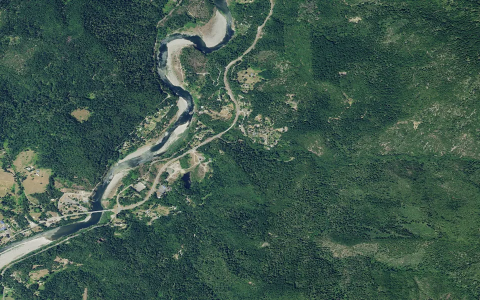 Aerial view centered on Pearch Creek Campground