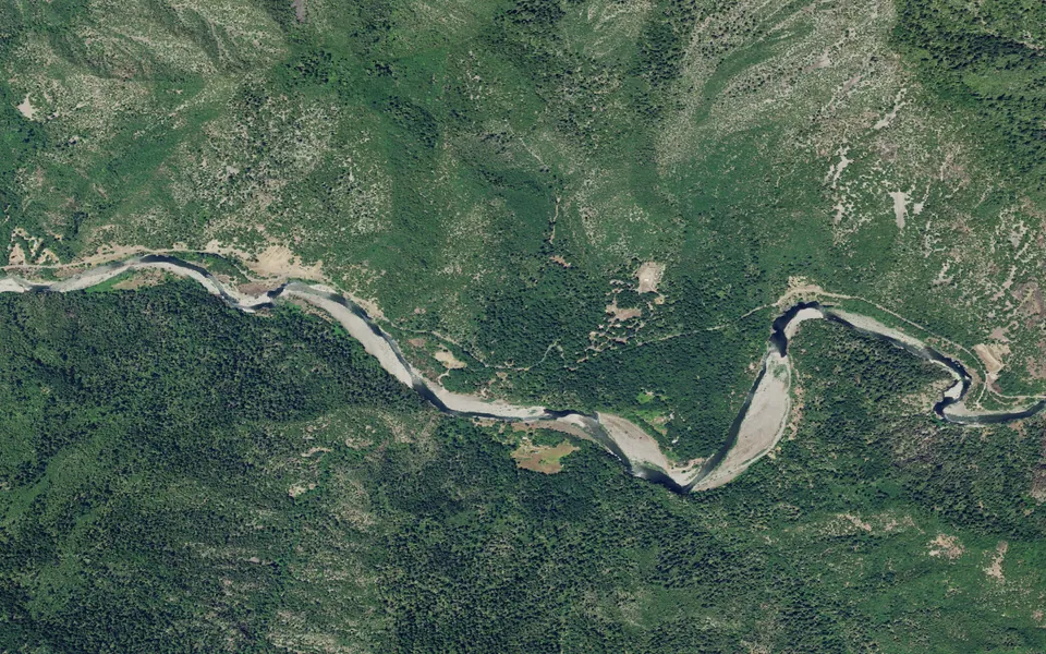 Aerial view centered on Oak Bottom Campground