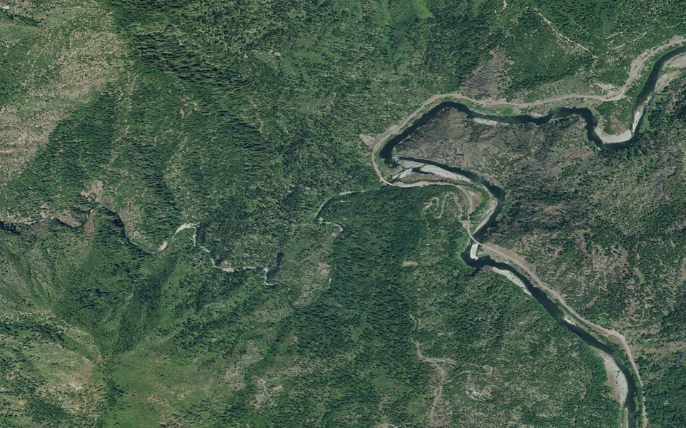 Aerial view centered on Dillon Creek Campground