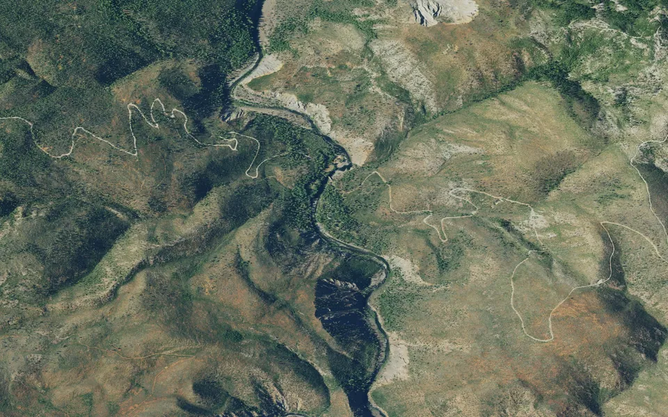 Aerial view centered on North Fork Campground