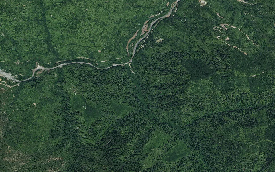 Aerial view centered on East Fork Campground – Six Rivers NF (CA)
