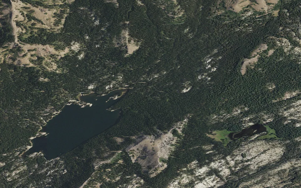 Aerial view centered on Lake Alpine — Pine Marten