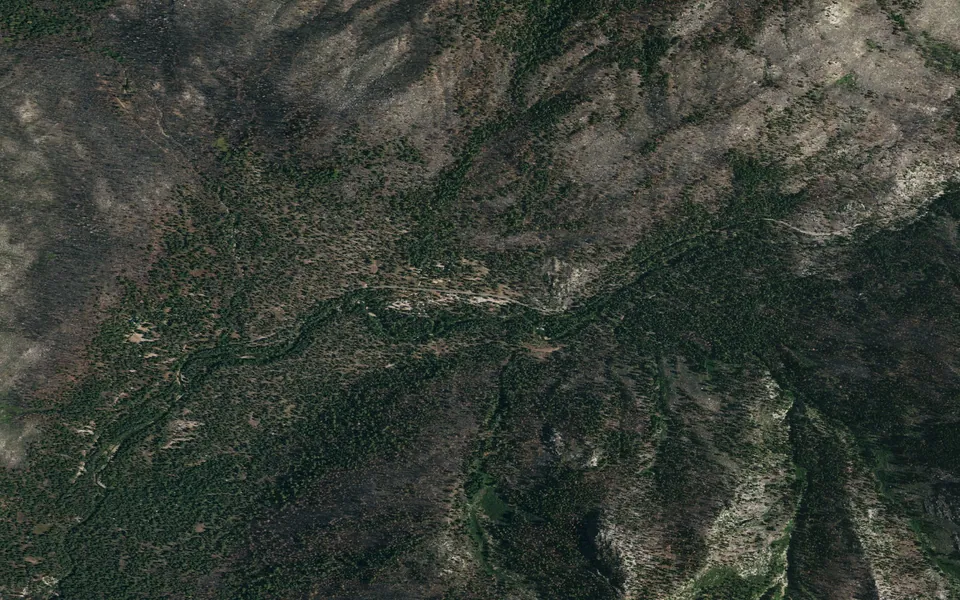 Aerial view centered on Sand Flat Campground